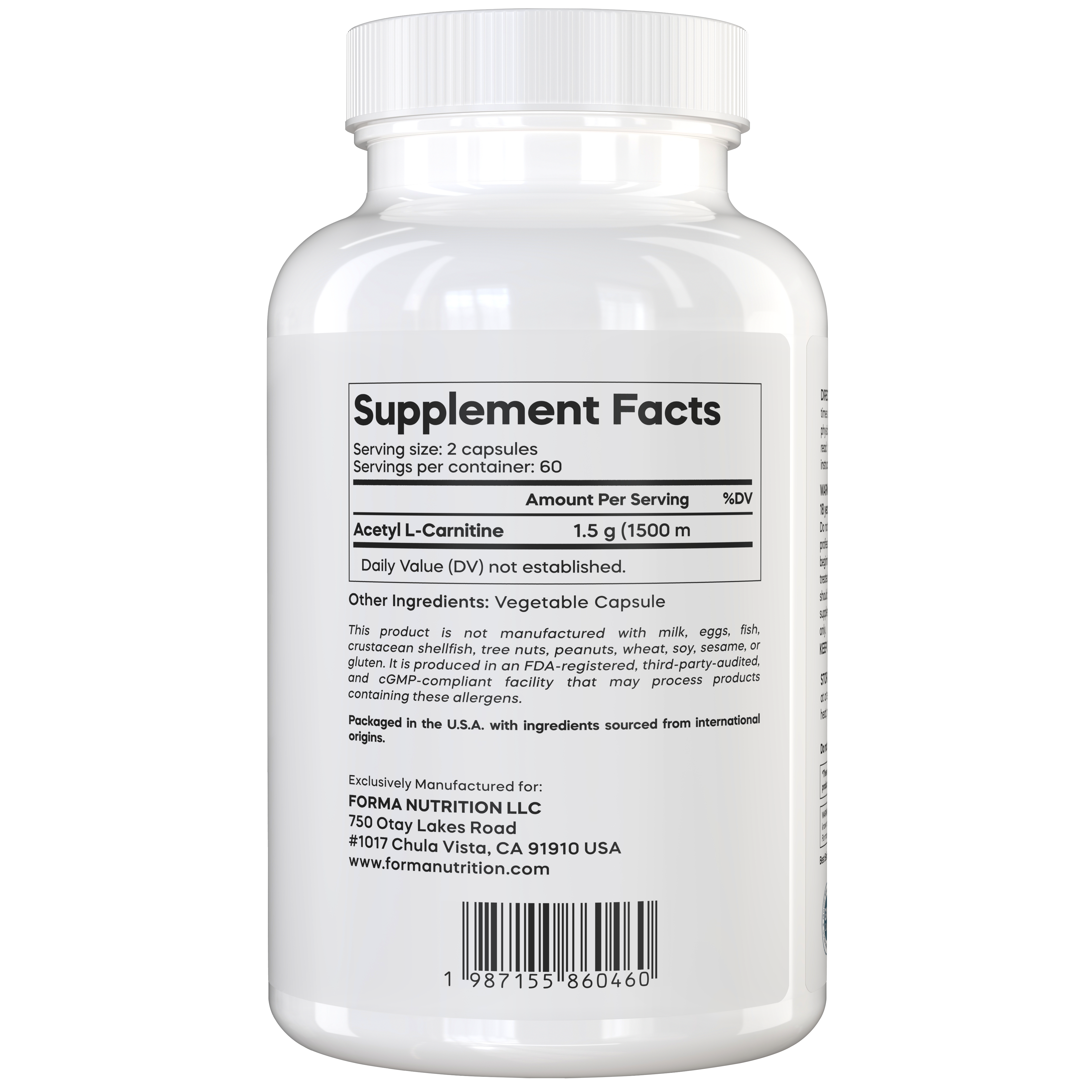 FORMA NUTRITION Acetyl L-Carnitine 750mg/ 120 Capsules