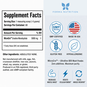 FORMA NUTRITION Pure Creatine 300g – Supplement Facts & Certifications