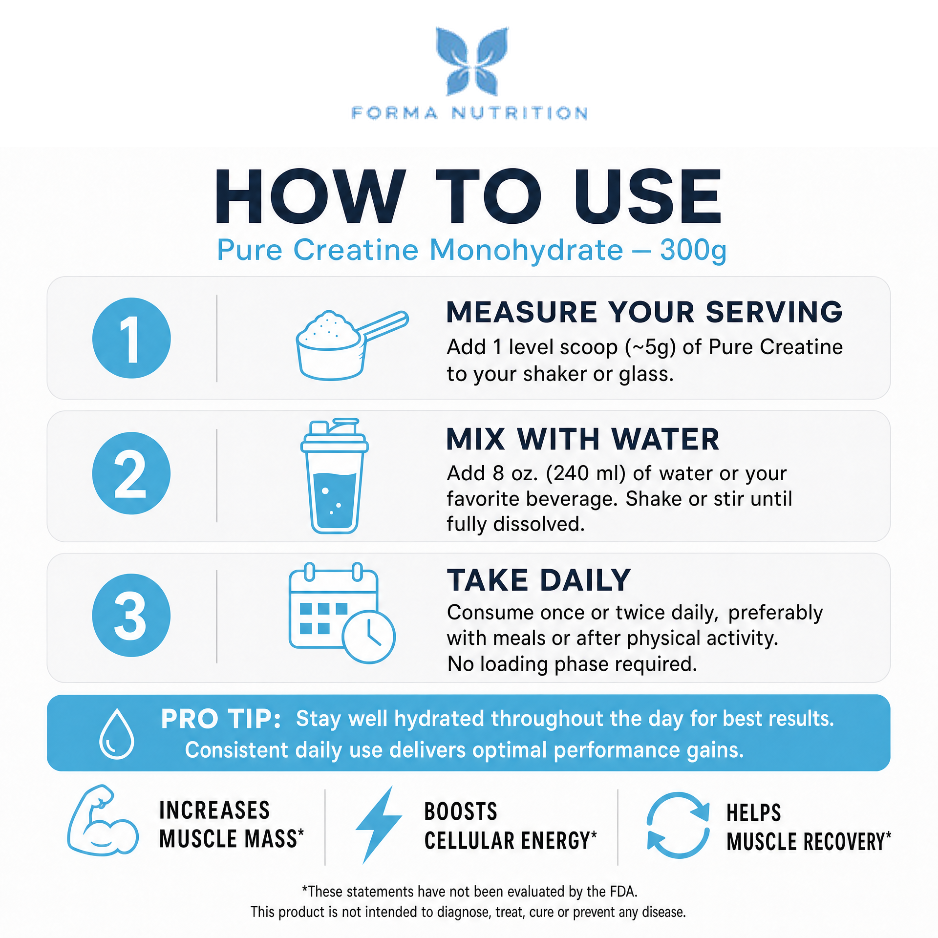 FORMA NUTRITION Pure Creatine 300g – How To Use Directions