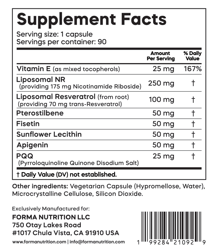 FORMA NUTRITION Advanced Vital 8 – Supplement Facts Panel